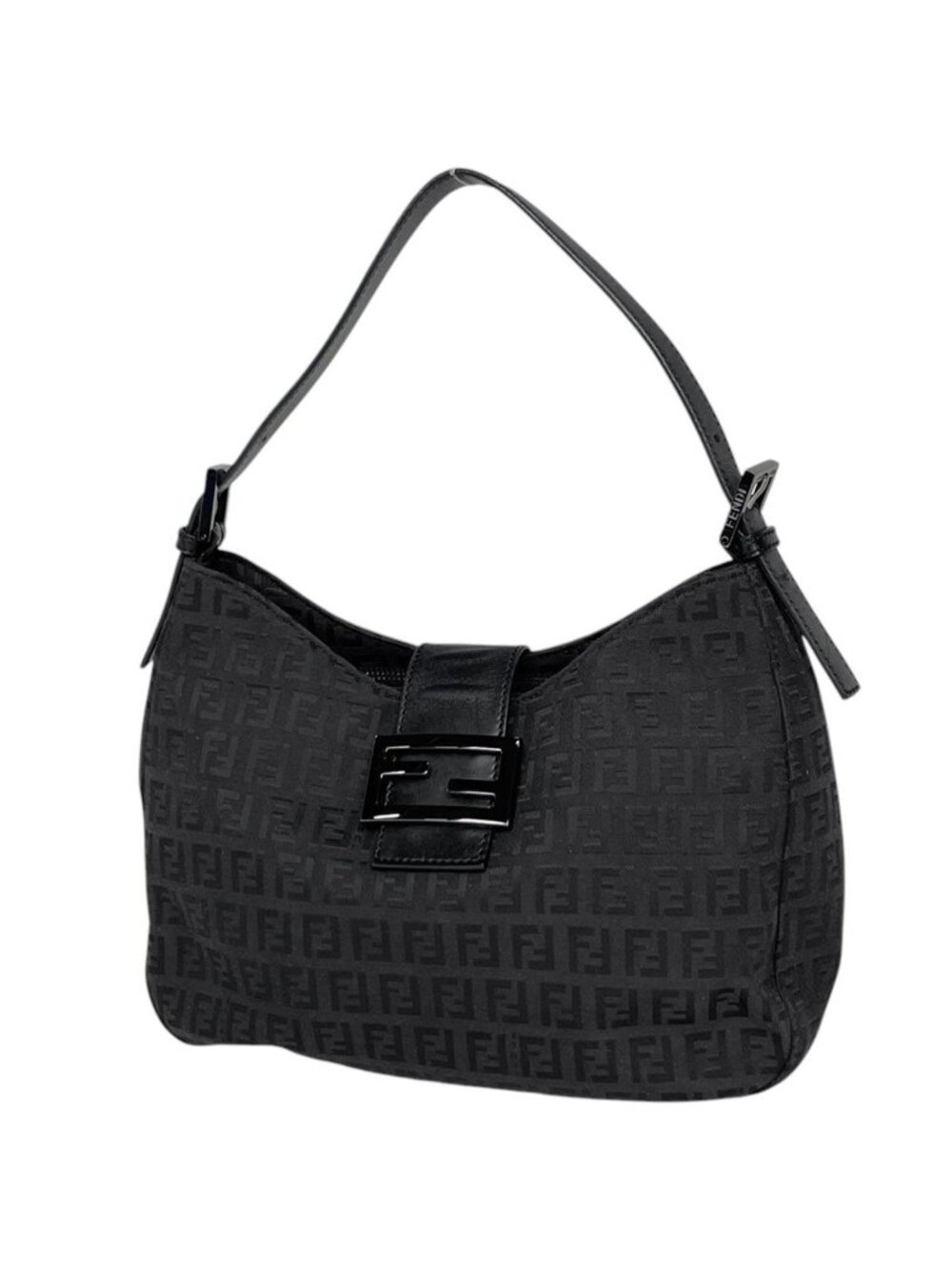 Fendi Zucchino Pattern Shoulder Bag Canvas Black